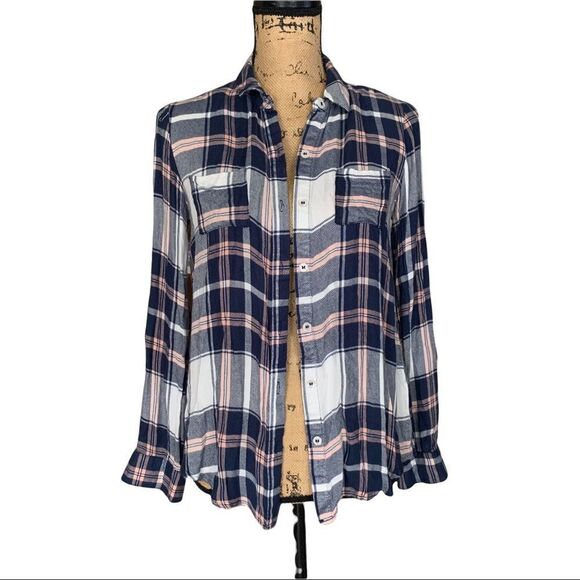 CHARLOTTE RUSSE Plaid Split Back Long Sleeves Plaid Blouse size XS - Picture 1 of 11